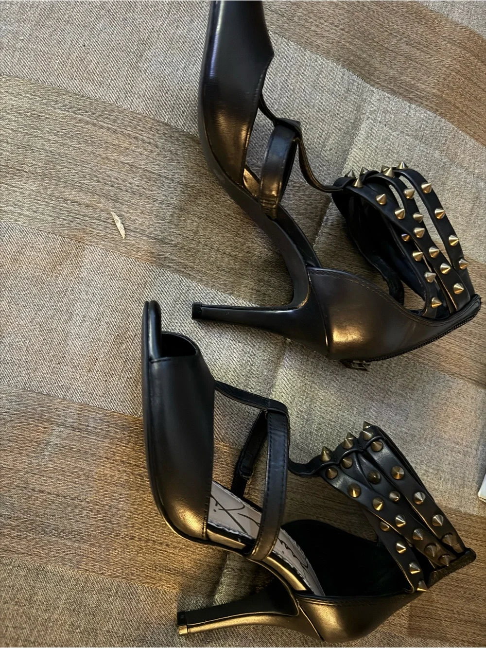 Jessica Simpson Black Open-Toe Studded Ankle-Strap Heels